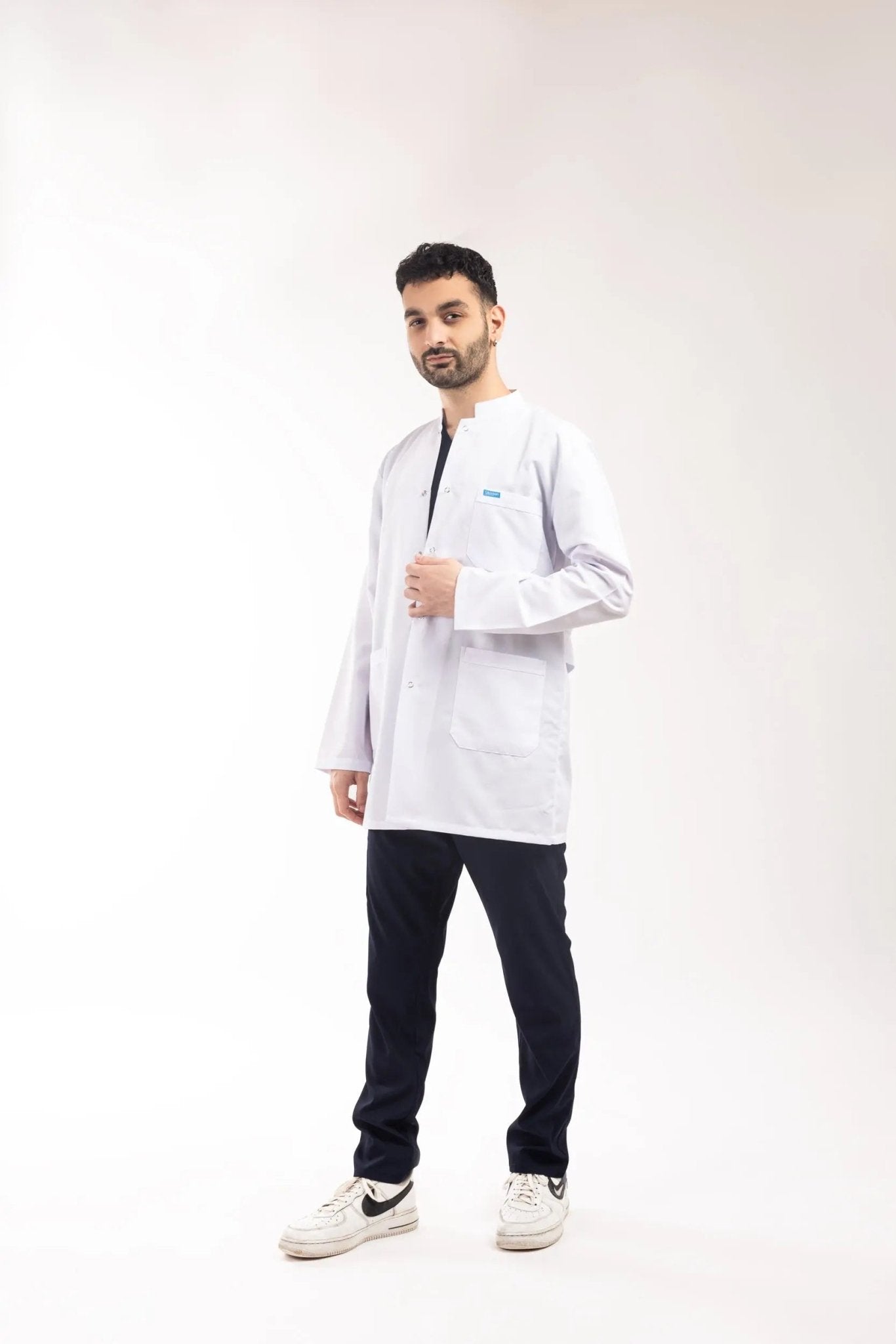 Erkek - Orta Boy, Hakim Yaka, Uzun Kol Beyaz Önlük - OksijenUniform