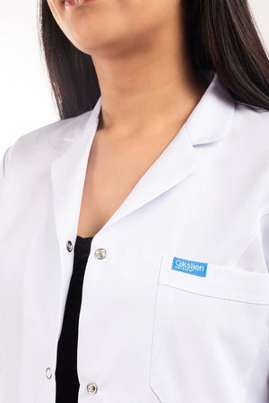 Kadın - Ceket Boy, Klasik Yaka, Kısa Kol Beyaz Önlük - OksijenUniform