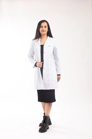 Kadın - Tunik Boy, Klasik Yaka, Uzun Kol Beyaz Önlük - OksijenUniform