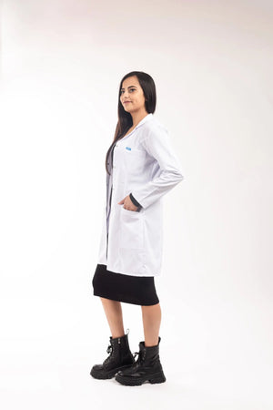 Kadın - Tunik Boy, Klasik Yaka, Uzun Kol Beyaz Önlük - OksijenUniform