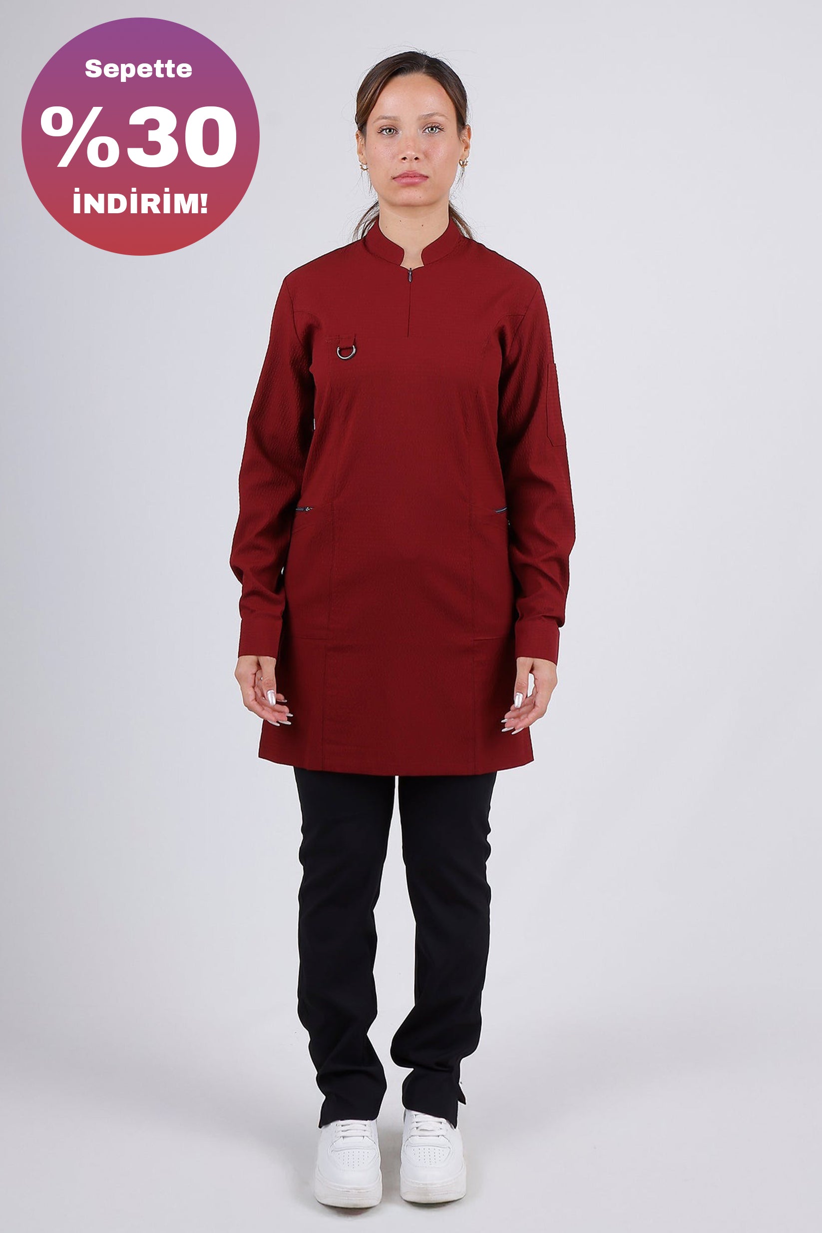 Emerald Gofre (Tesettür) - Bordo Üst -Siyah Alt Takım