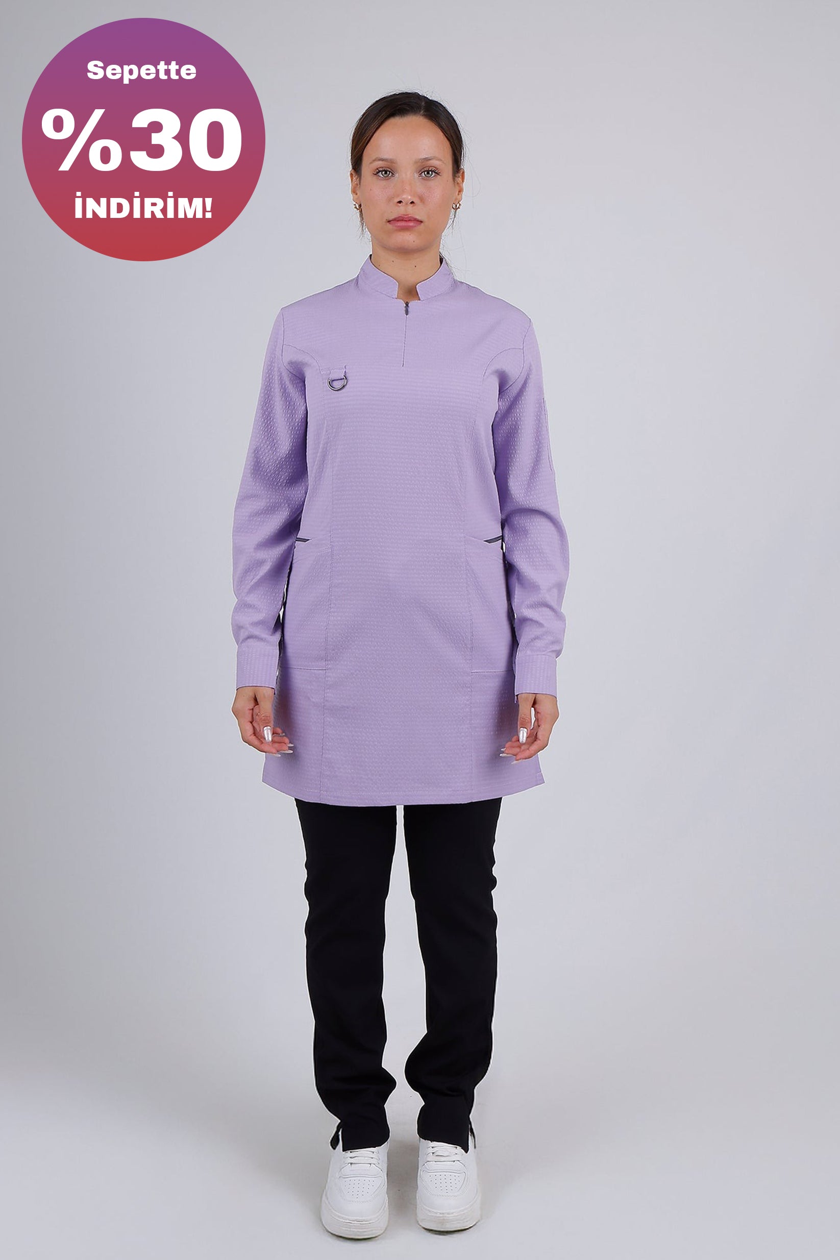 Emerald Gofre (Tesettür) - Lila Üst - Siyah Alt Takım