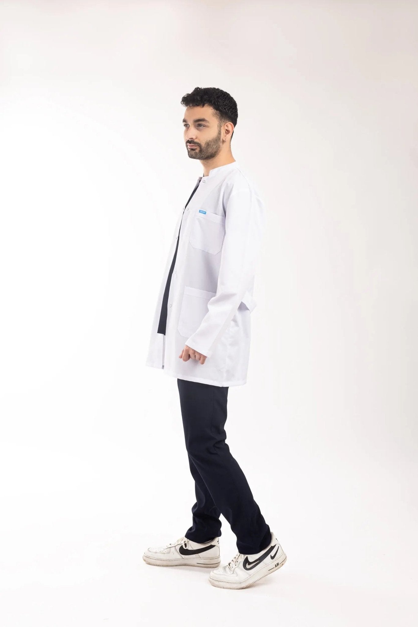 Erkek - Orta Boy, Hakim Yaka, Uzun Kol Beyaz Önlük - OksijenUniform