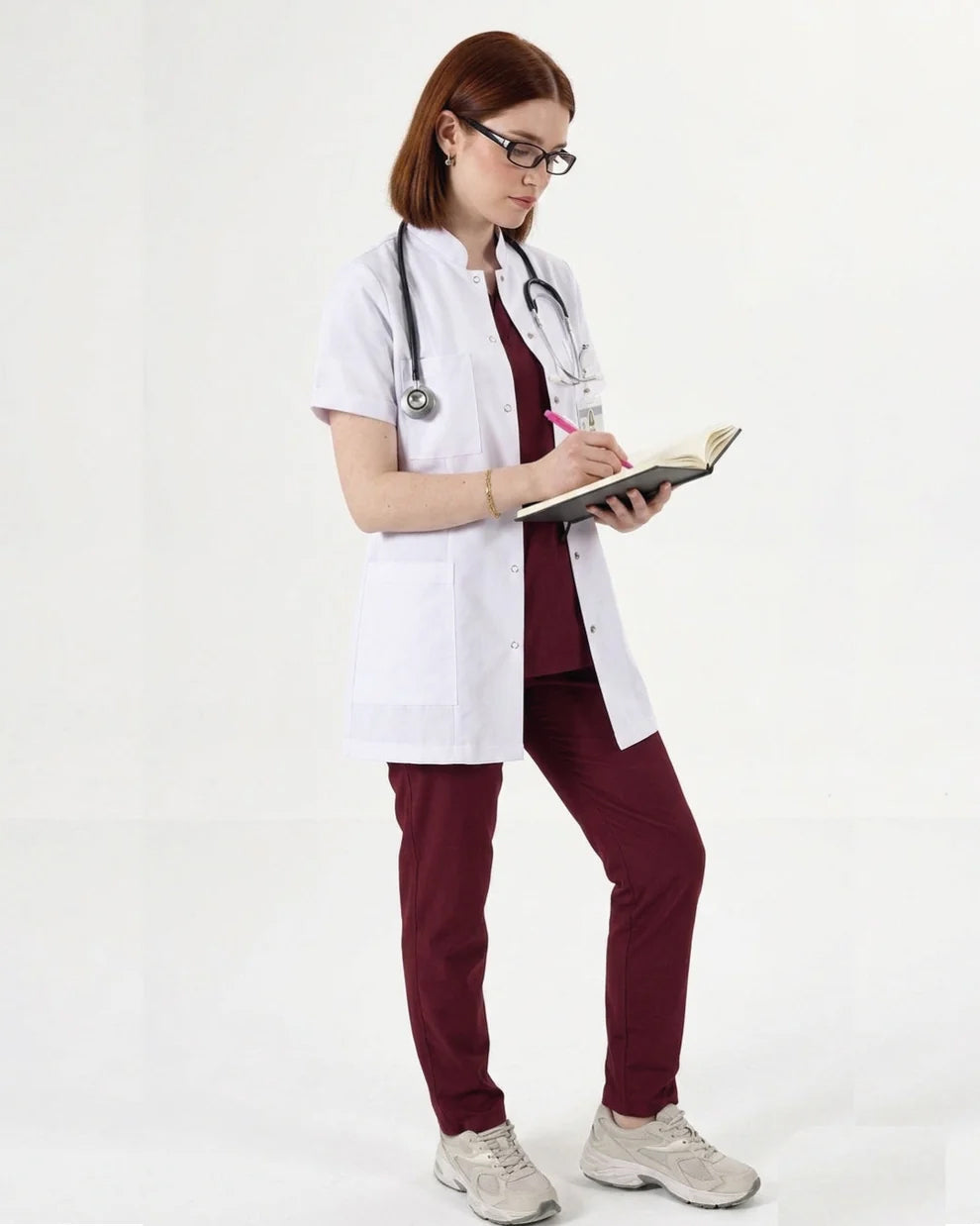 Kısa Kol Sport Beyaz Hemşire Eczacı Doktor Öğretmen Önlük - Hakim Yaka