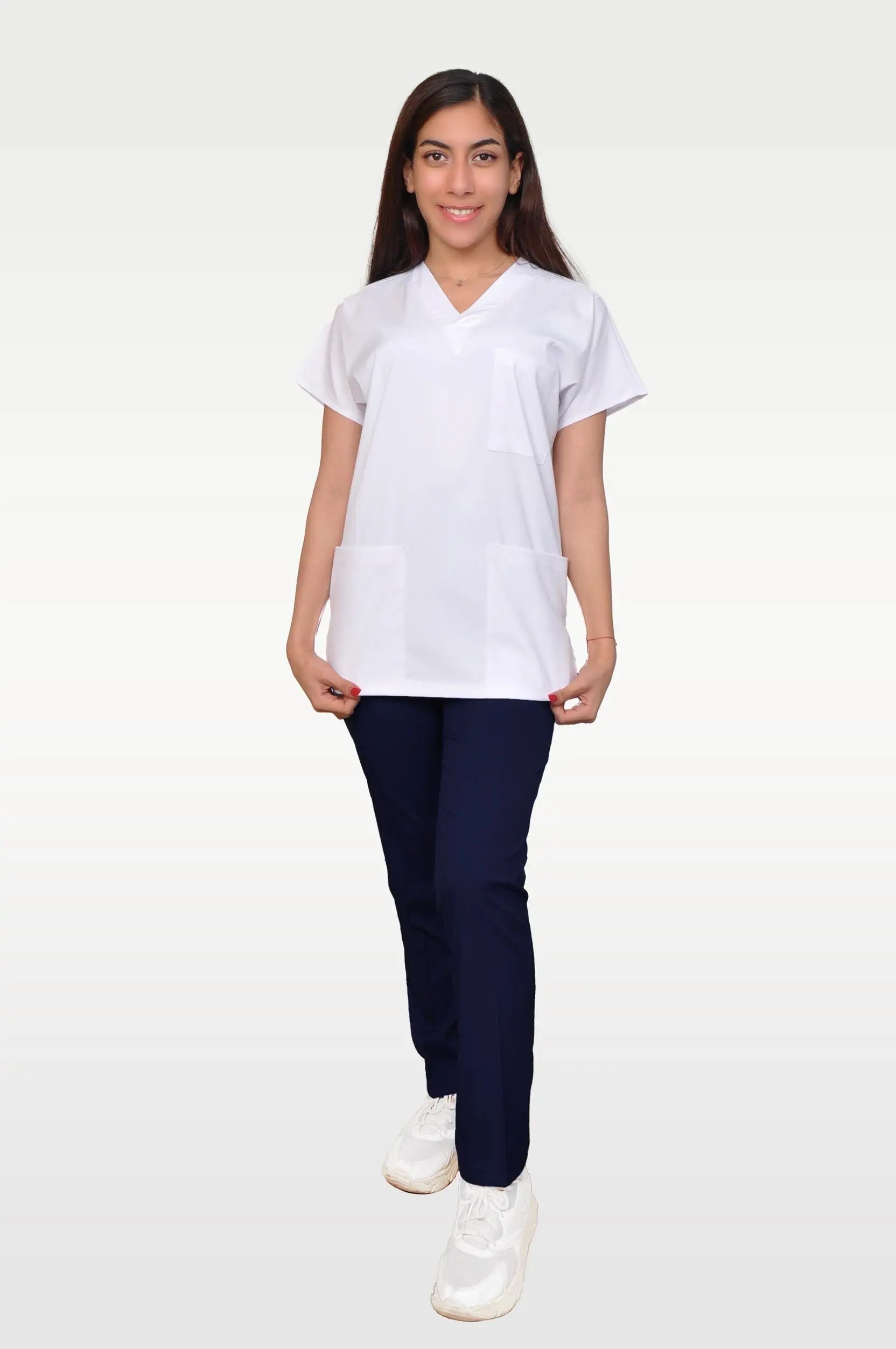 Klasik Premium - Üst Beyaz Alt Lacivert (Unisex Takım) - OksijenUniform