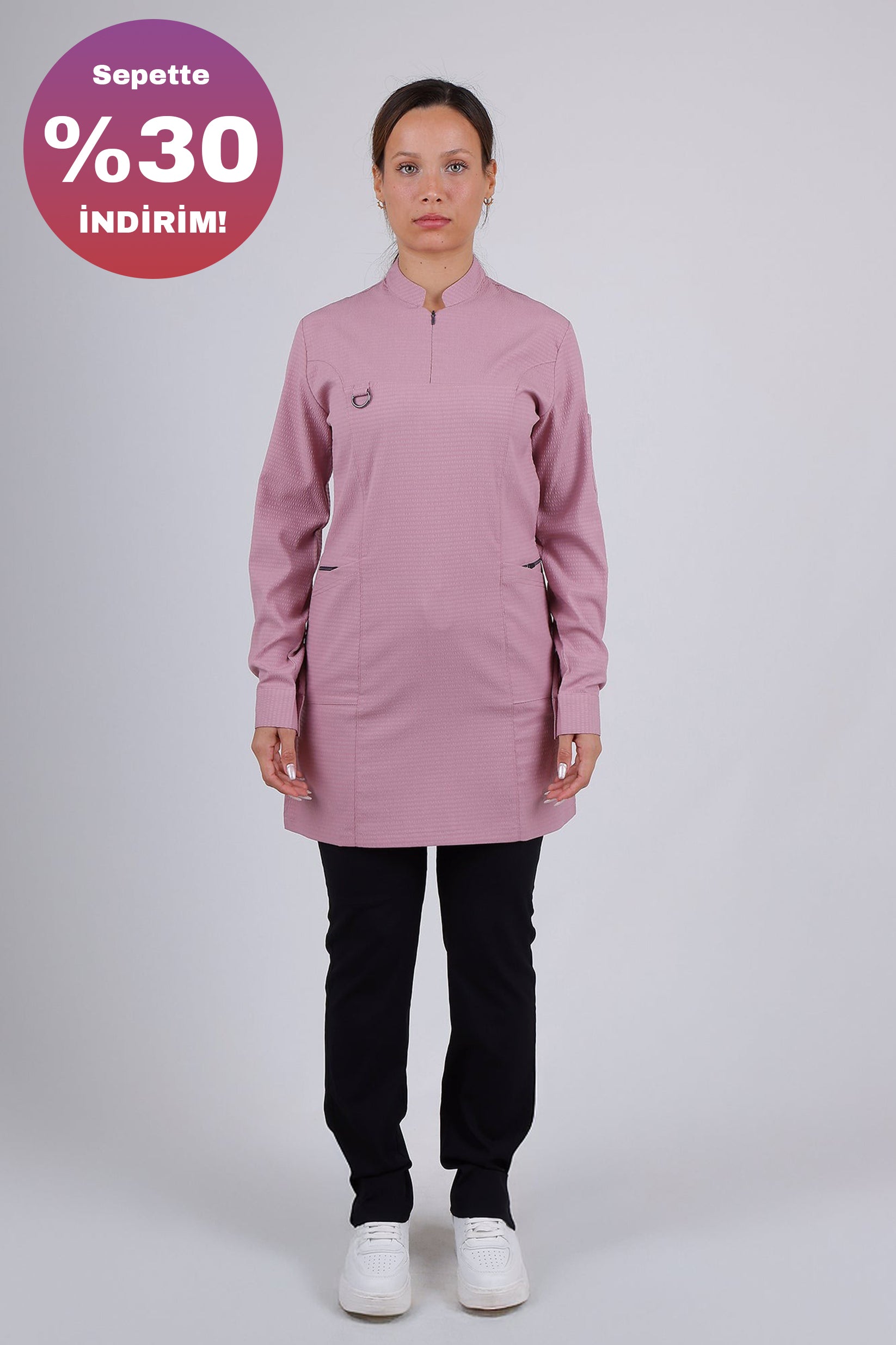 Emerald Gofre (Tesettür) - Pudra Üst -Siyah Alt Takım